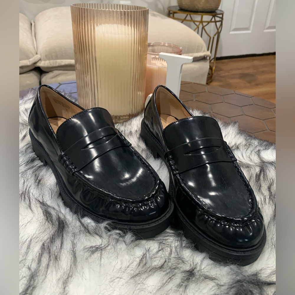 Loft Black Lug Penny Loafers NWOT